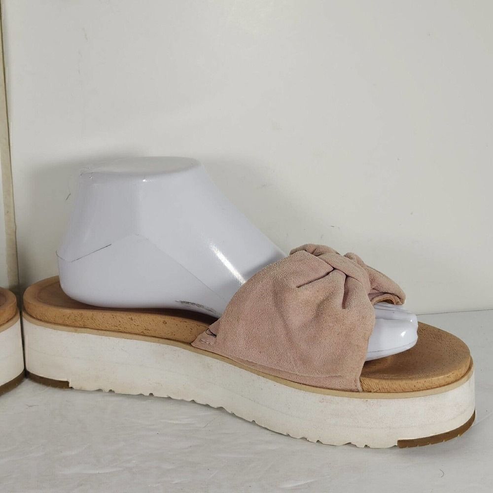 UGG Women's Joan US 10 Pink Suede Bow Open Toe Platform Slide Sandals - Picture 7 of 14
